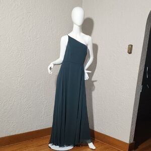 One-Shoulder Chiffon Maxi Dress with Light Gathers and Front Slit